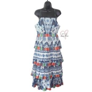 FARM Rio Blue and Red Patterned Midi Dress